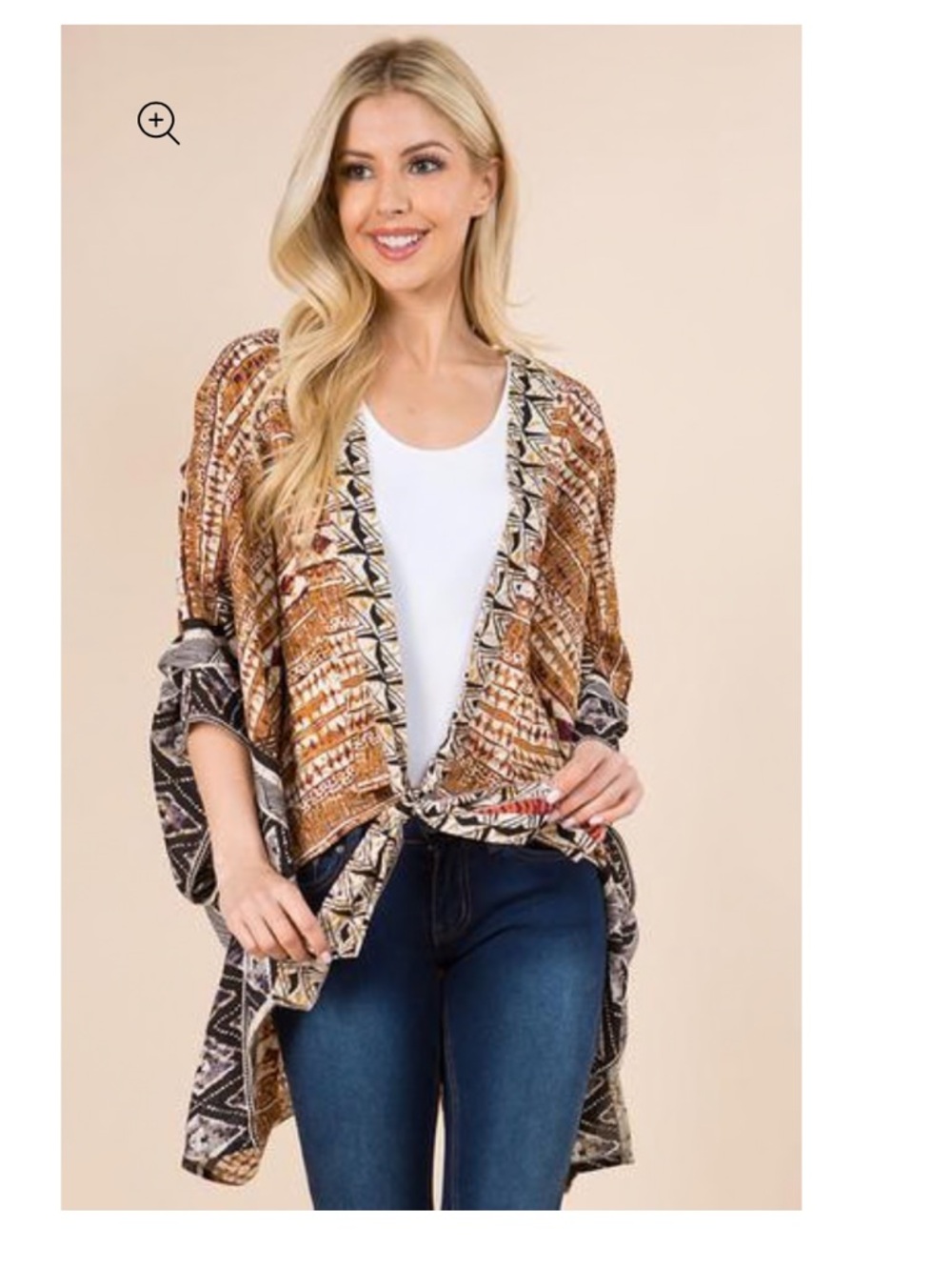 Multi-Pattern Kimono Cardigan in Brown & Black